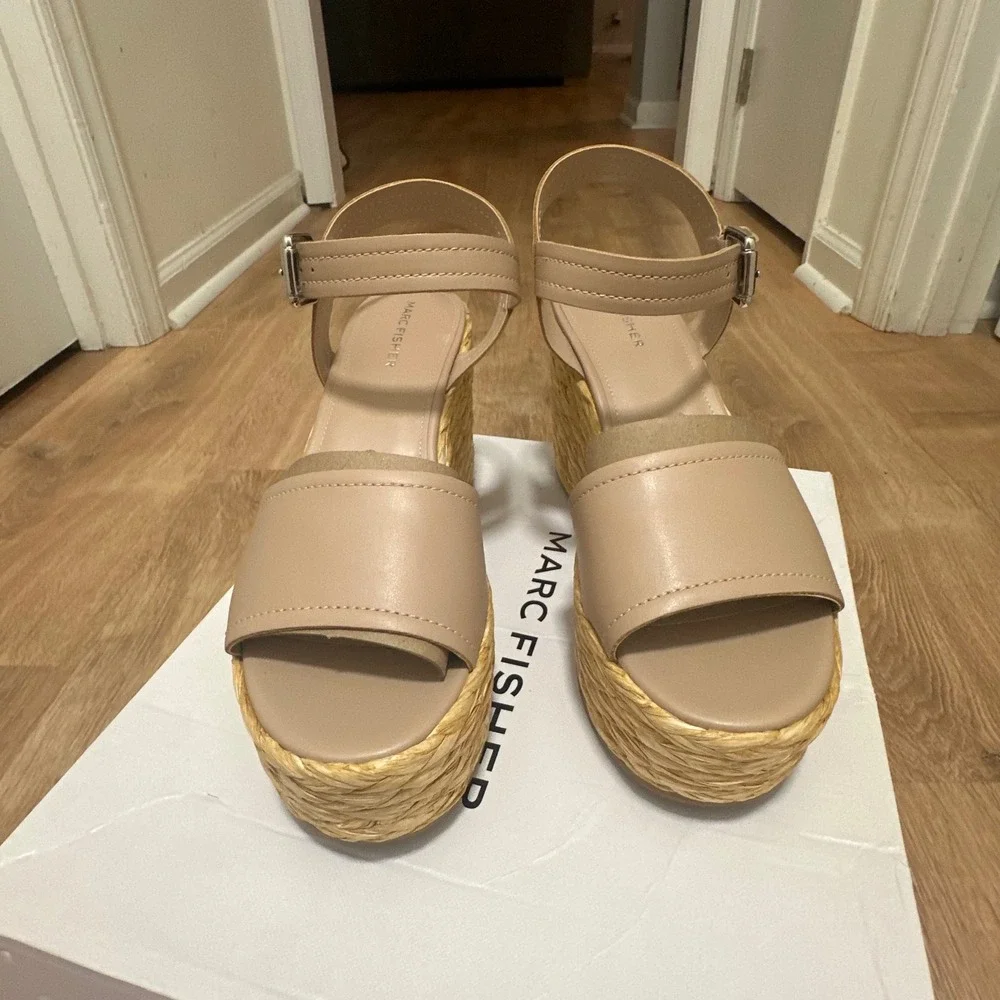 Marc Fisher | Tan Burian Espadrille Platform Wedge Ankle Strap Sandals‎